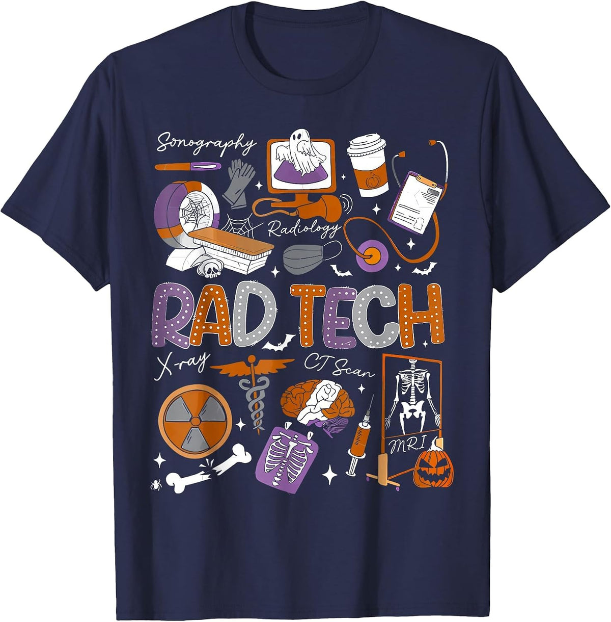 Radiology Technologist Halloween Ghost Rad Tech Halloween T-Shirt - Navy Blue