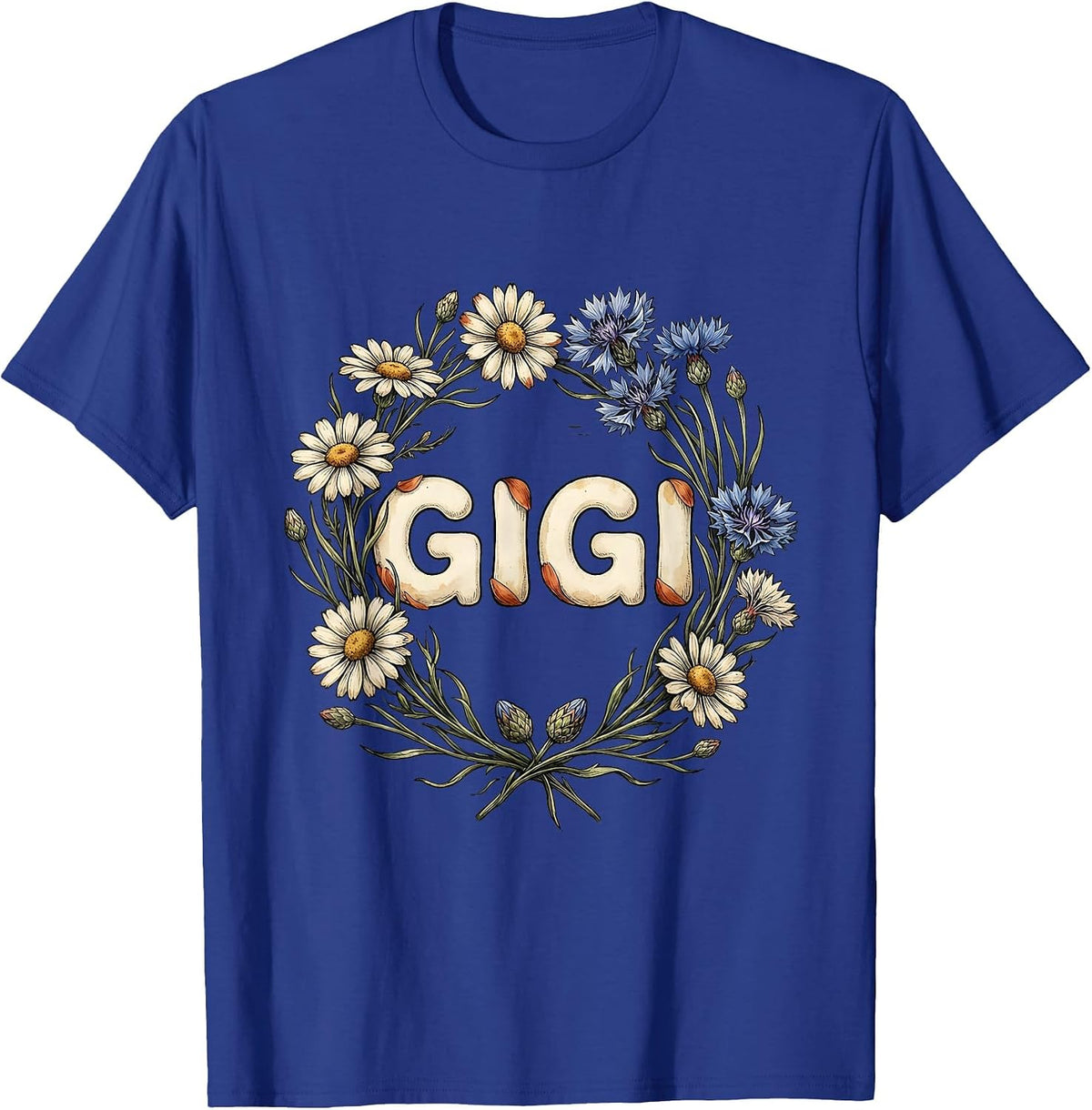 Men's Gigi Vintage Floral Positivity Wildflower Mom Gift T-Shirt - Royal Blue
