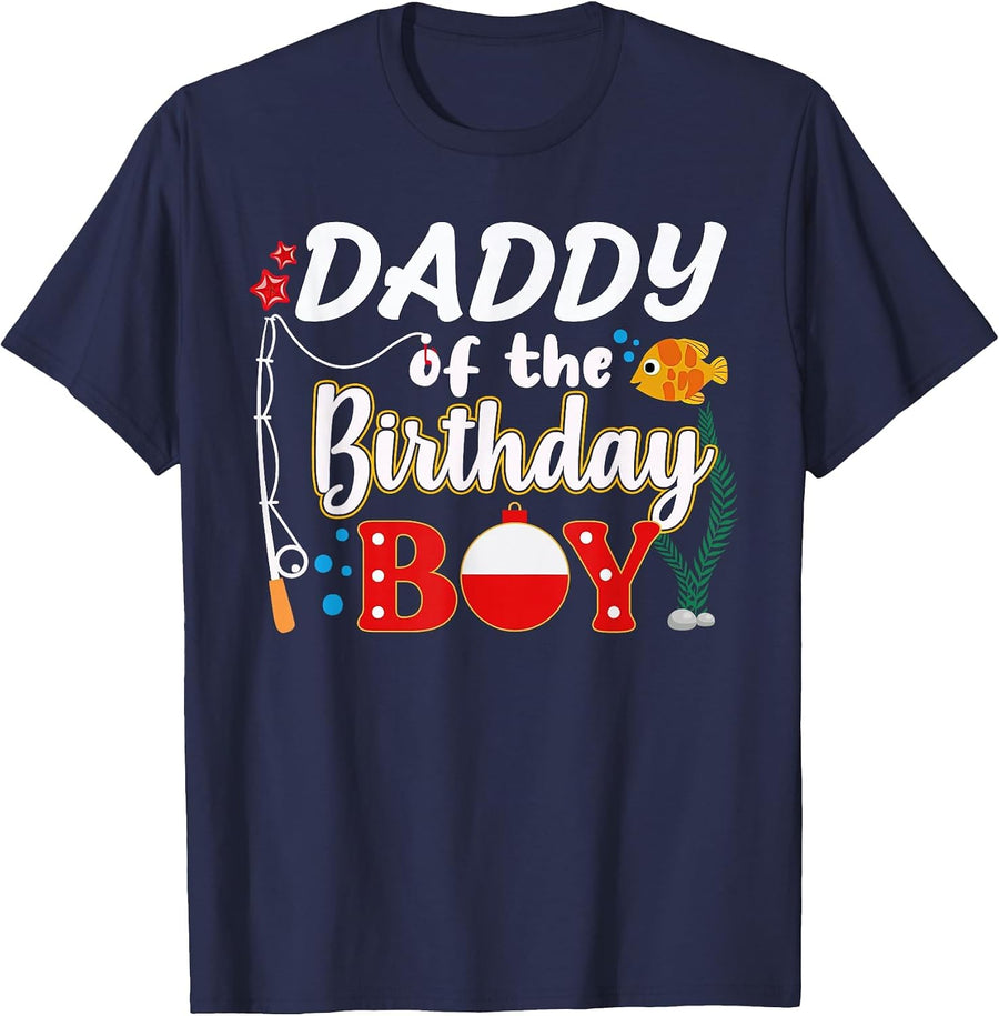 Daddy of The Birthday Boy Fishing Family Matching Bday Party T-Shirt - Navy Blue