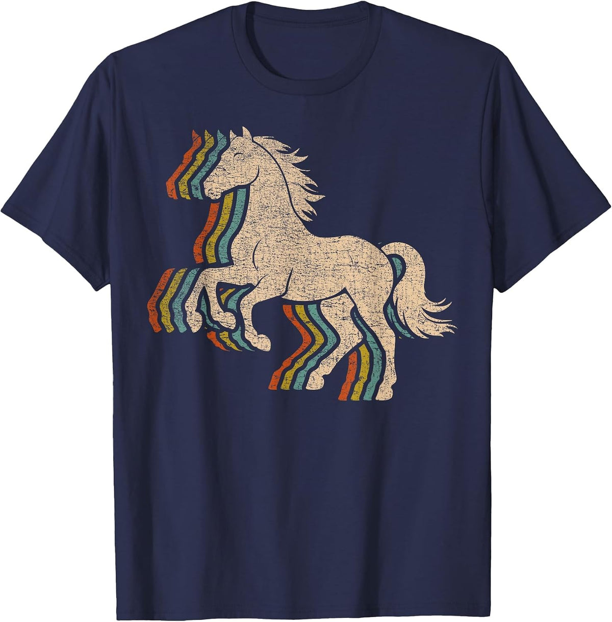 Horse Distressed Vintage Retro Graphic Equestrian #25D10 T-Shirt - Navy Blue