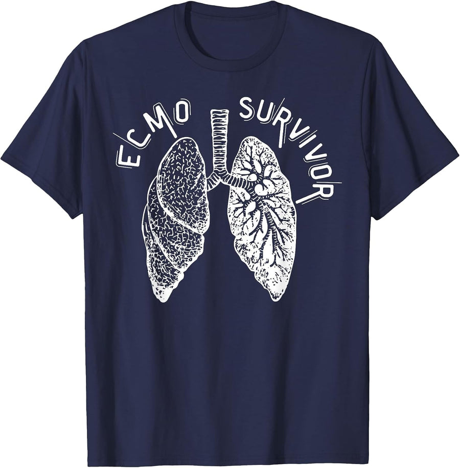 Retro Lungs ECMO Survivor ECMO Oxygenator Nurse Hospital T-Shirt - Navy Blue