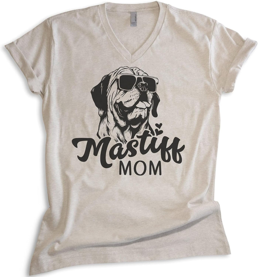 EVERTREE CLOTHING Mastiff Mom V-Neck T-Shirt, Unisex Women's Shirt, English Mastiff, Mastiff Owner, Funny Dog Mom Gift -