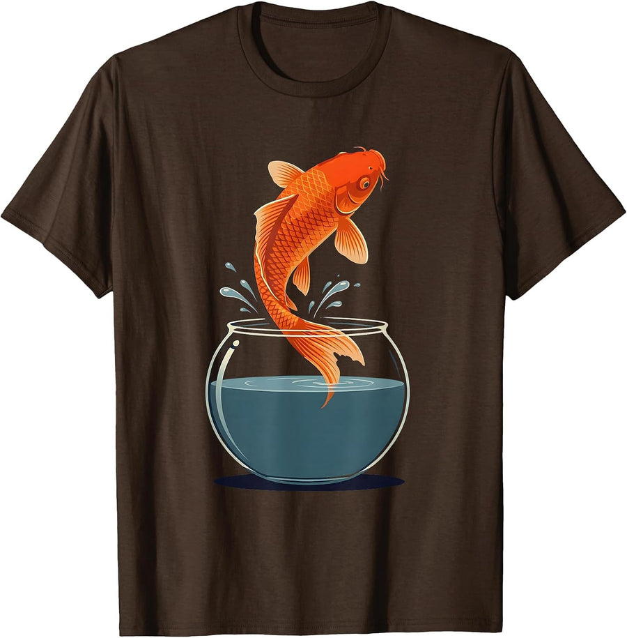 Men's Koi Fish Leaping Out of Fishbowl Graphic T-Shirt - Brown