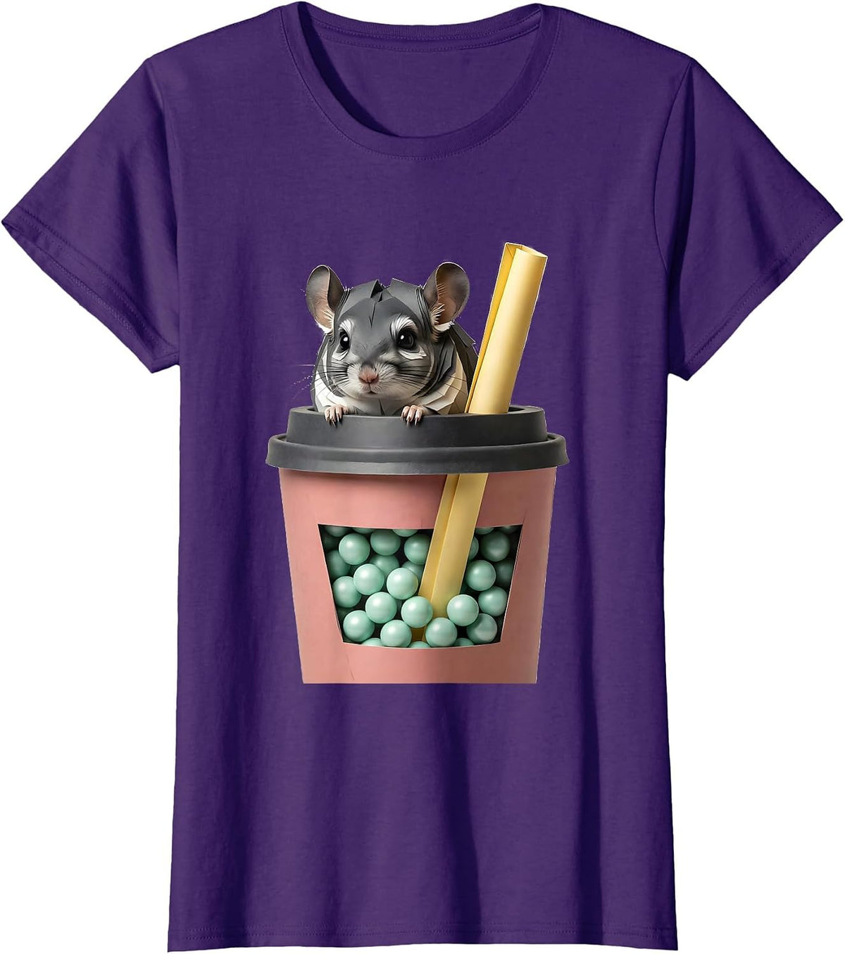 Oversized Boba Cup Kawaii Chinchilla Cute Animal Lover T-Shirt - Purple