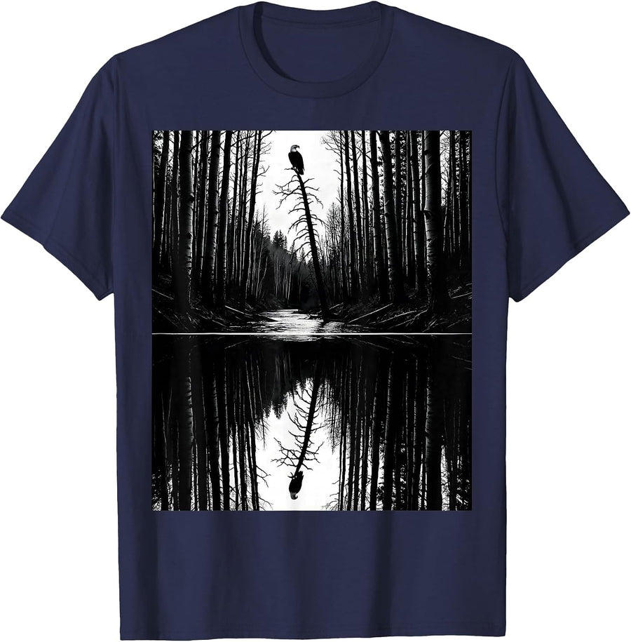 Steep River Gorge Silhouette Nature Reflection Outdoor T-Shirt - Navy Blue