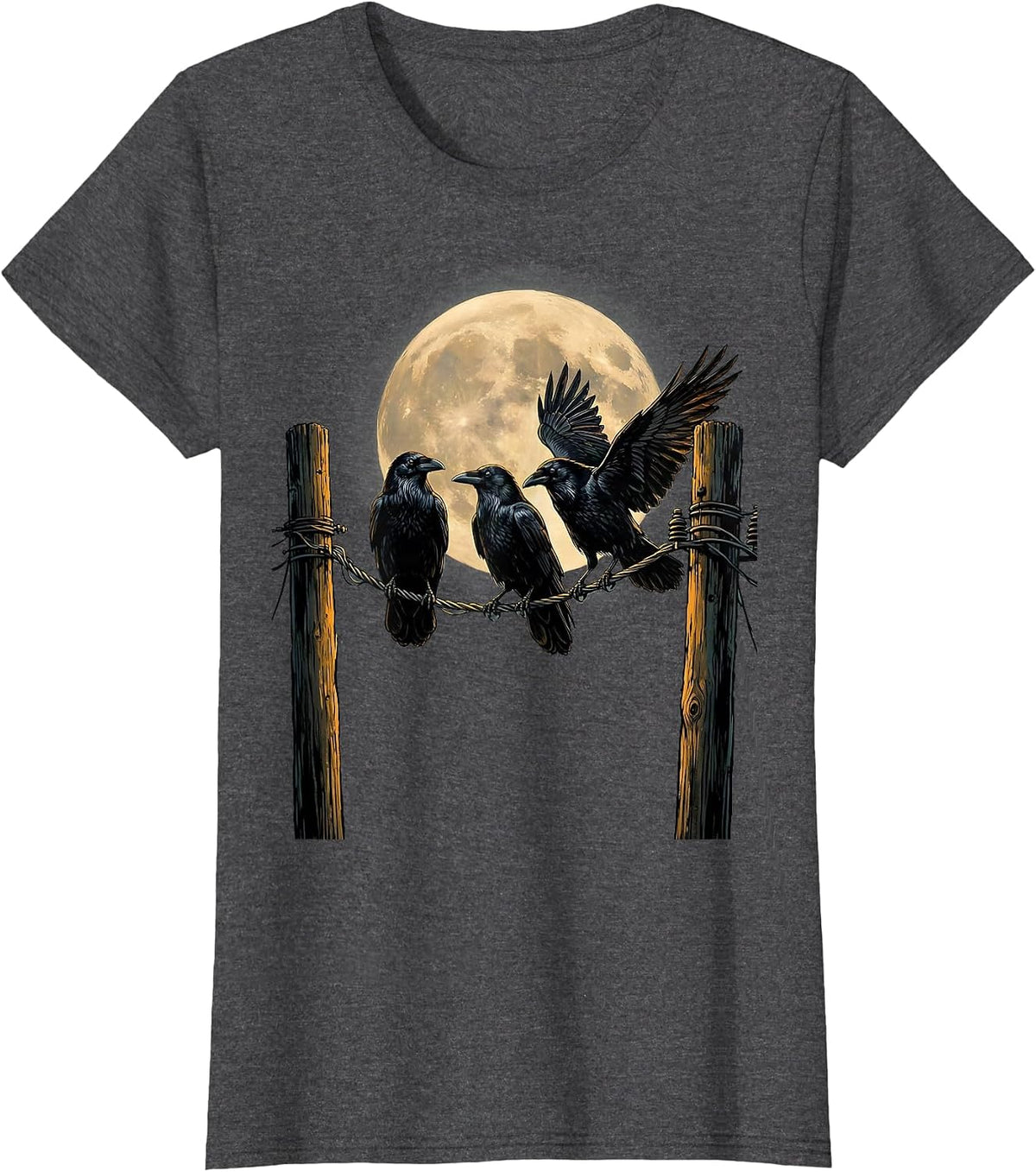 Women's Three Crows on a Wire Illustration T-Shirt - Dark Heather Grey