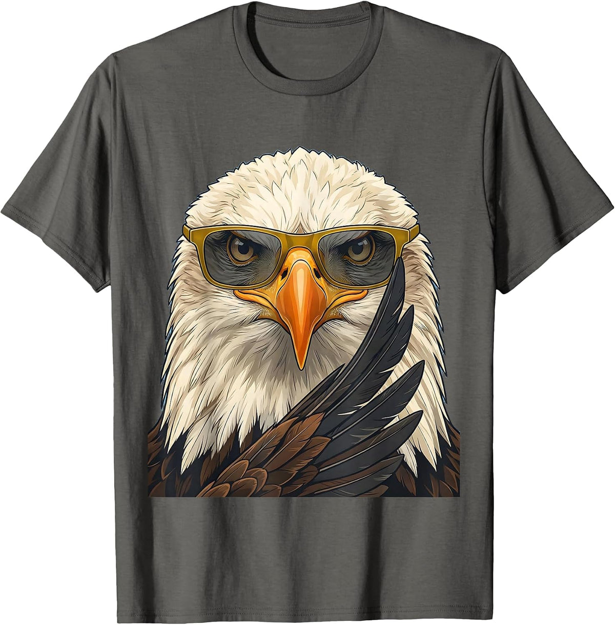 Bald Eagle Sunglasses Funny Bird Lover Casual T-Shirt - Asphalt Grey