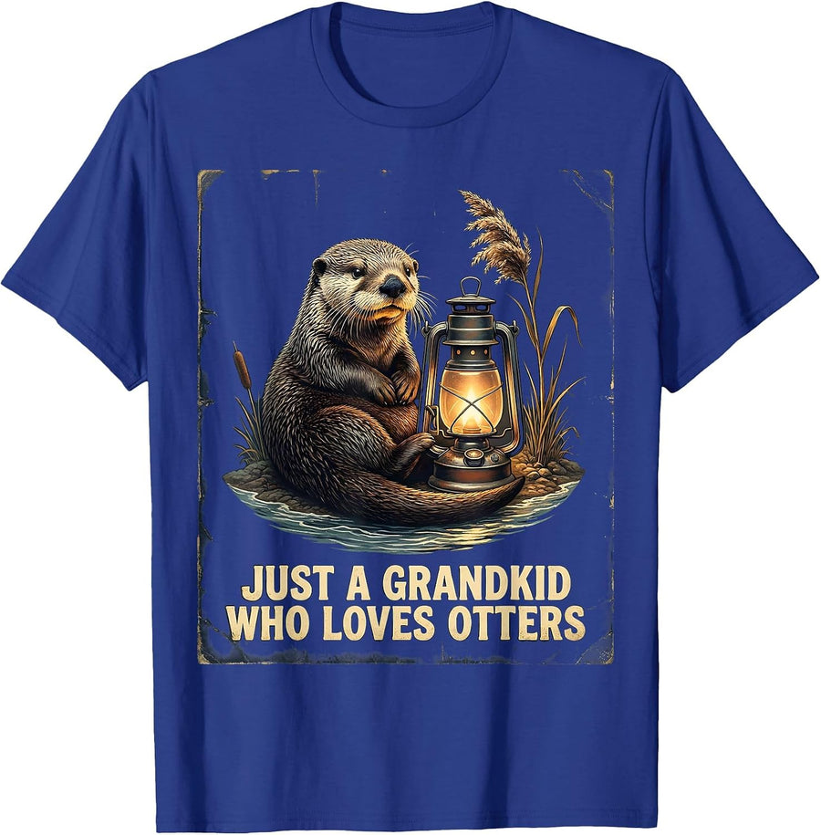 Just A Grandkid Who Loves Otters Vintage Otter Lover Humor T-Shirt - Royal Blue