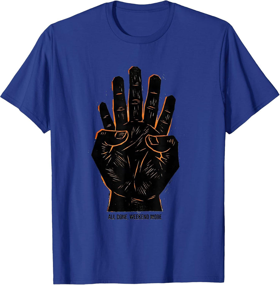 All Done Weekend Mode Linocut ASL Sign Language Teacher T-Shirt - Royal Blue