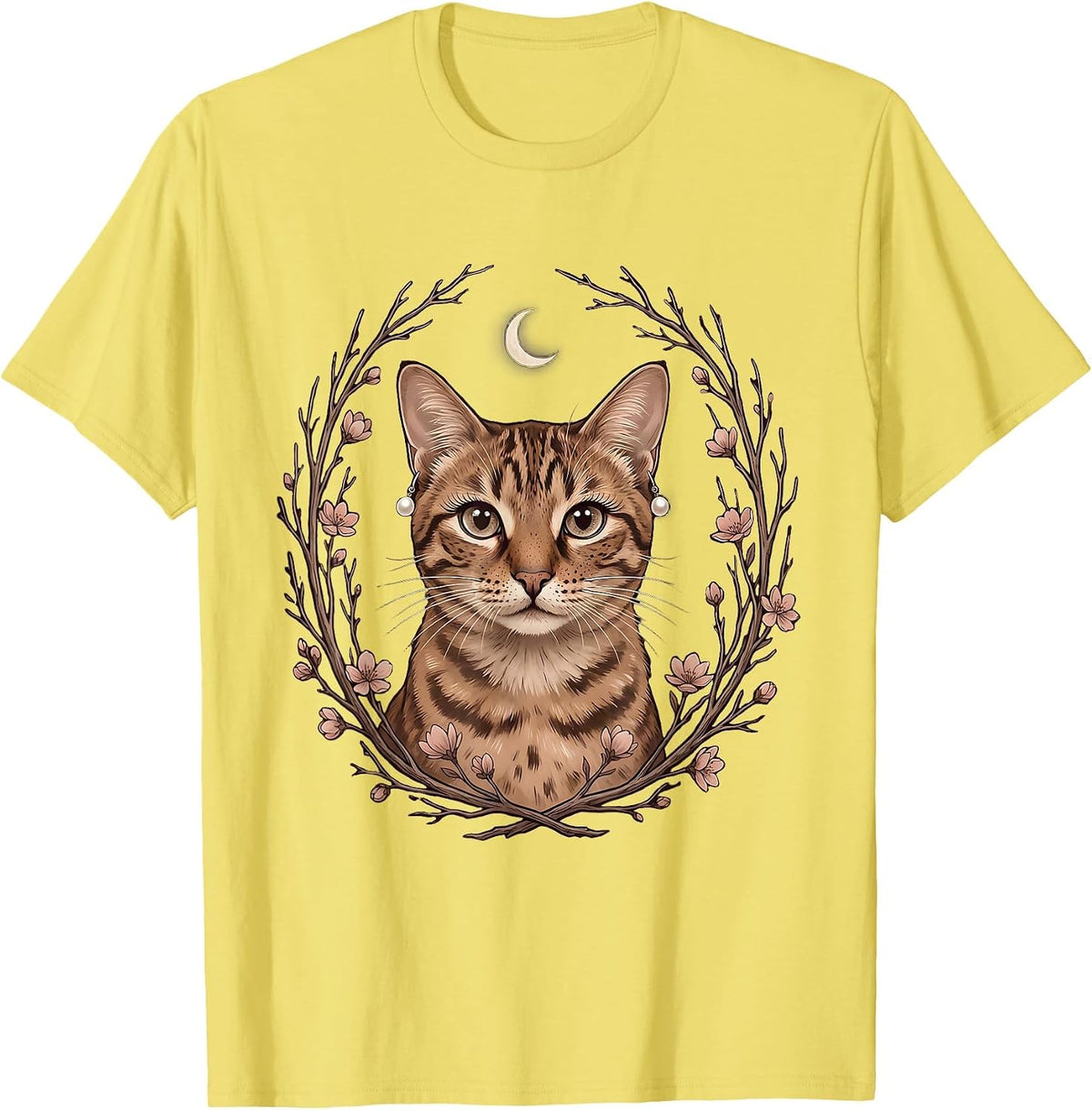 Men's Gigi Cat with Pearl Earrings Illustration T-Shirt - Lemon Yellow