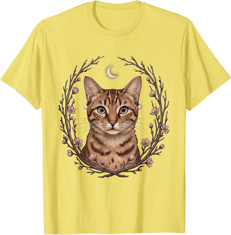 Men's Gigi Cat with Pearl Earrings Illustration T-Shirt - Lemon Yellow