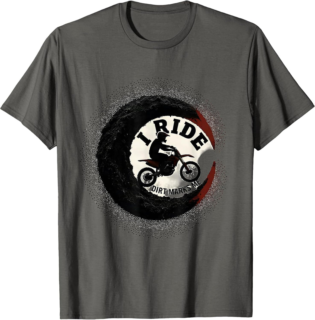I Ride, Dirt Marks Me Blackwork Dotwork Dirt Bike Motocross T-Shirt - Asphalt Grey