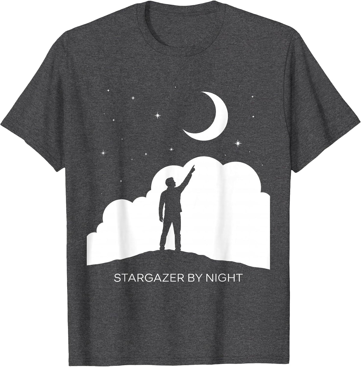 Stargazer By Night Celestial Astronomy Design T-Shirt - Dark Heather Grey