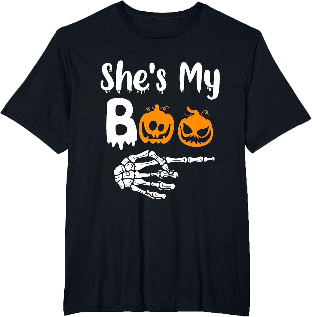 She's My Boo Matching Halloween Pajama Couples He's My Boo T-Shirt - Black