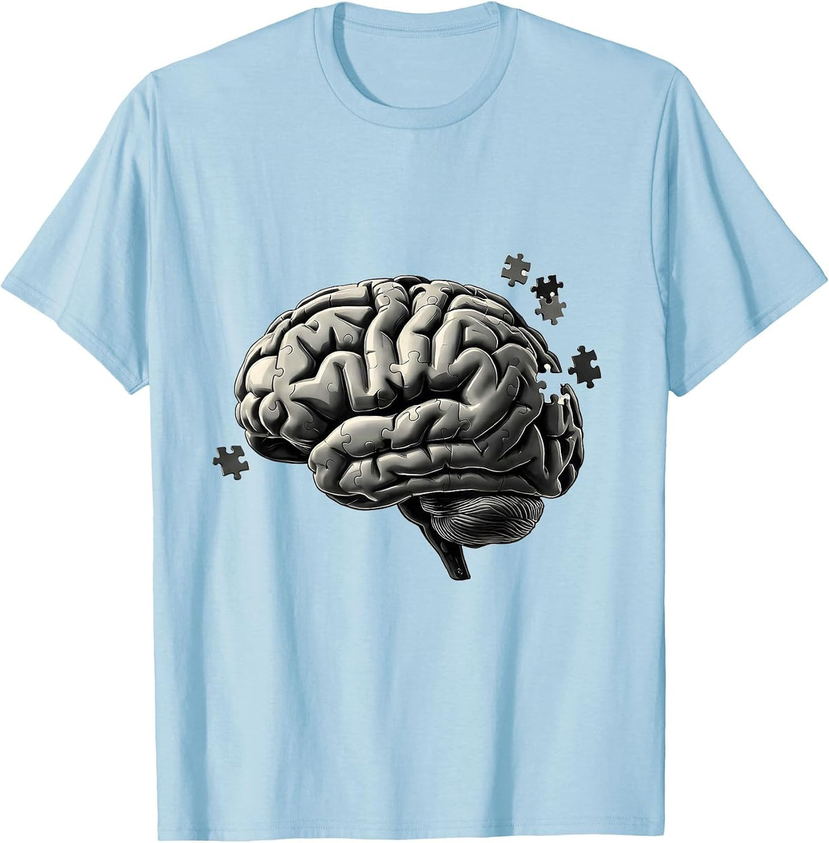Men's English Teacher Brain Puzzle Pieces Graphic T-Shirt - Baby Blue
