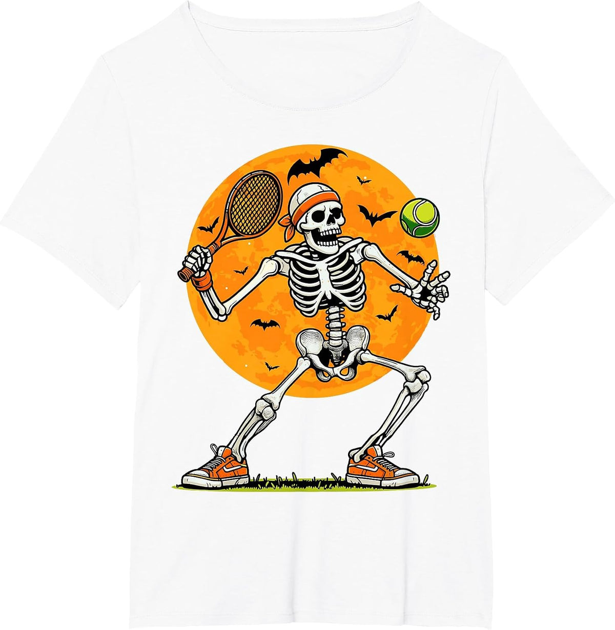 Tennis Skeleton Spooky Boys Funny Halloween Tennis Player T-Shirt - White