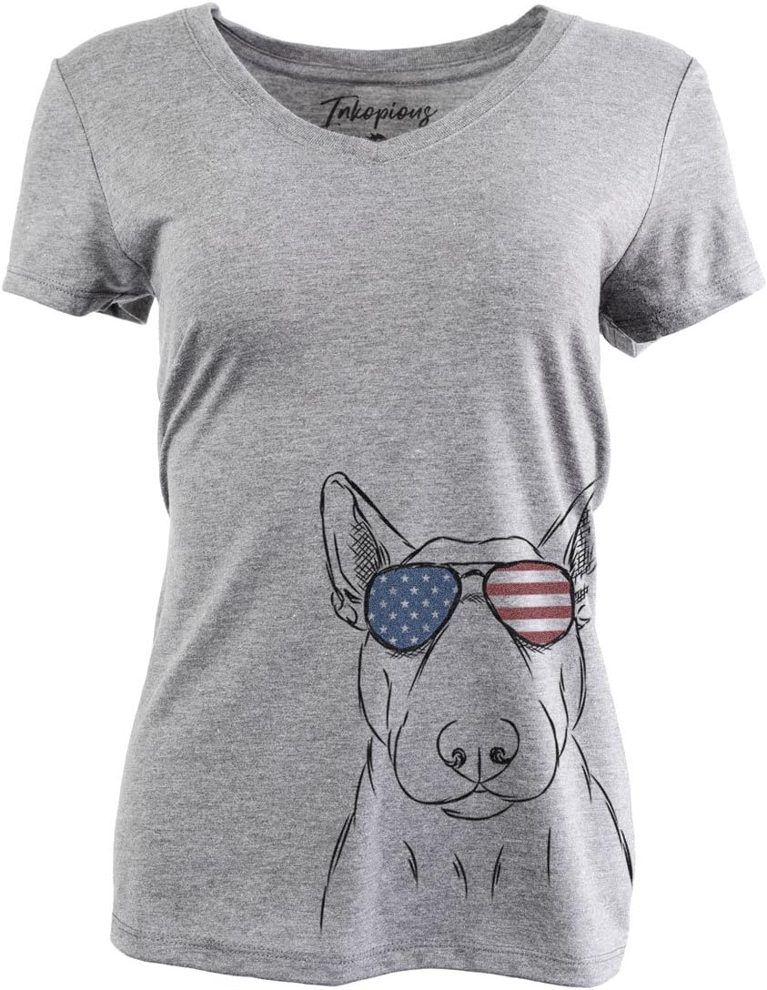 Inkopious Patriotic Jett the Bull Terrier Triblend T-Shirt - Grey Relaxed V-neck