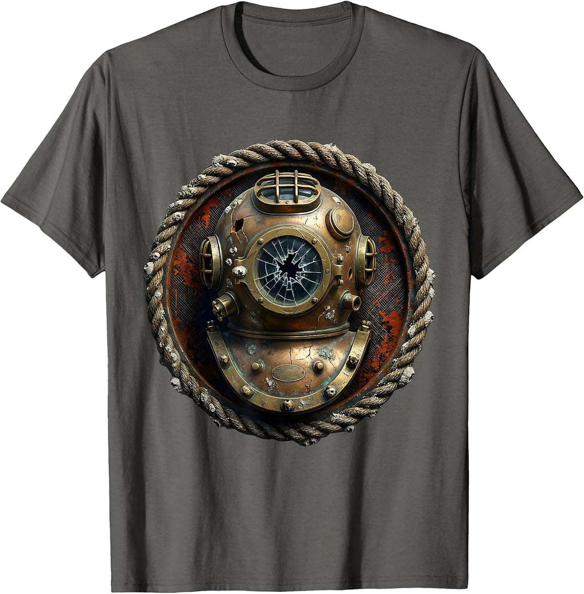 Vintage Diving Helmet Cracked Porthole Sailor T-Shirt - Asphalt Grey