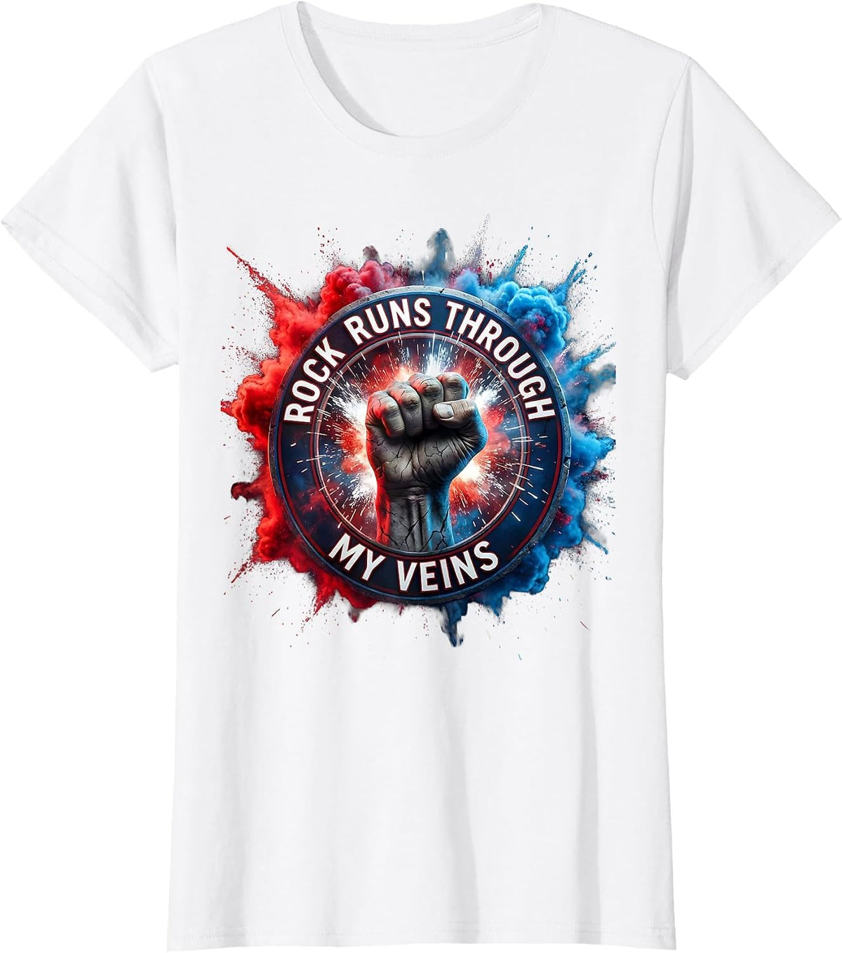 Women's Rock Runs Through My Veins Music Lover Design T-Shirt - White
