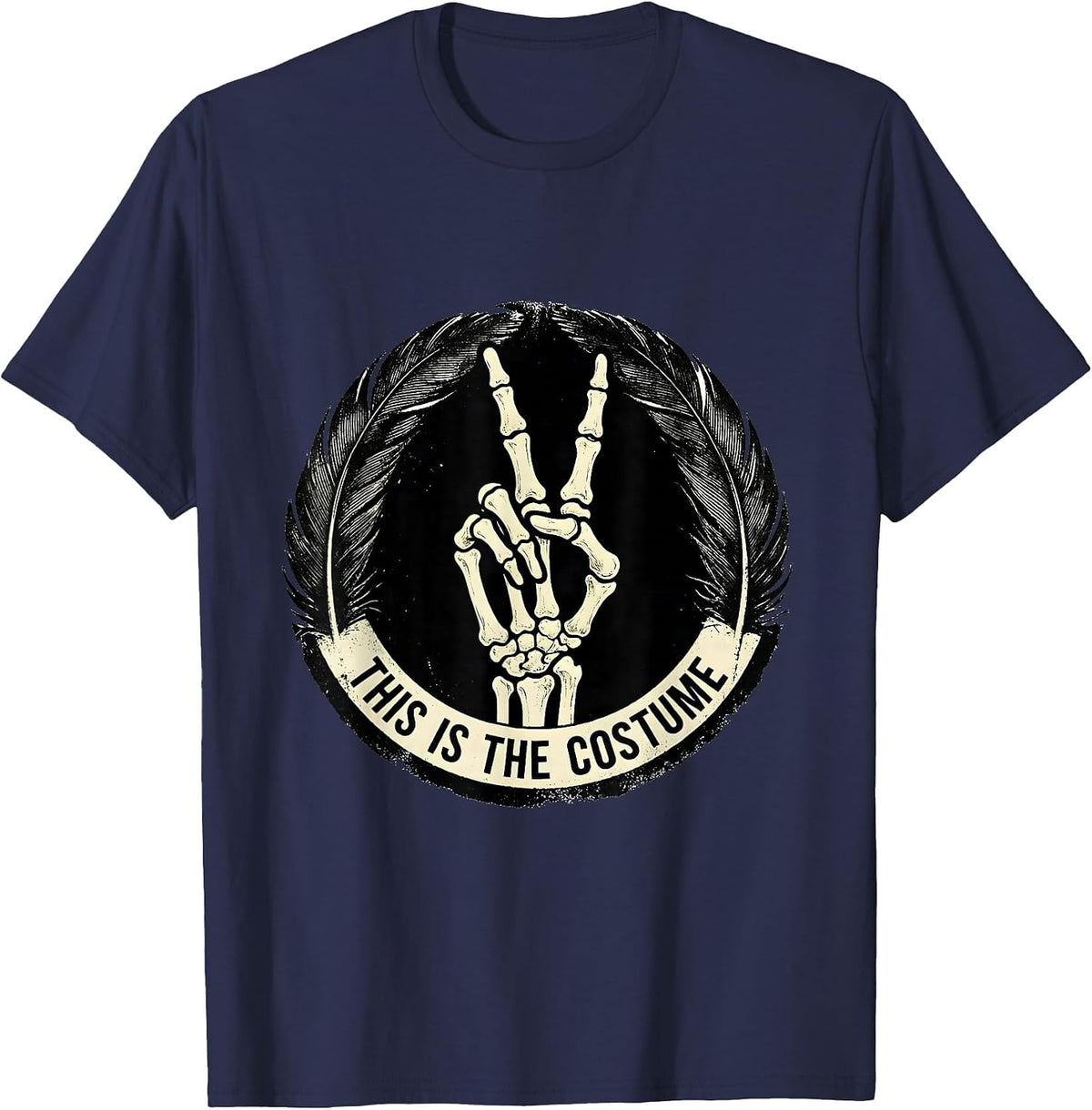 This Is The Costume Rubber Stamp Skeleton Hand Peace Sign T-Shirt - Navy Blue