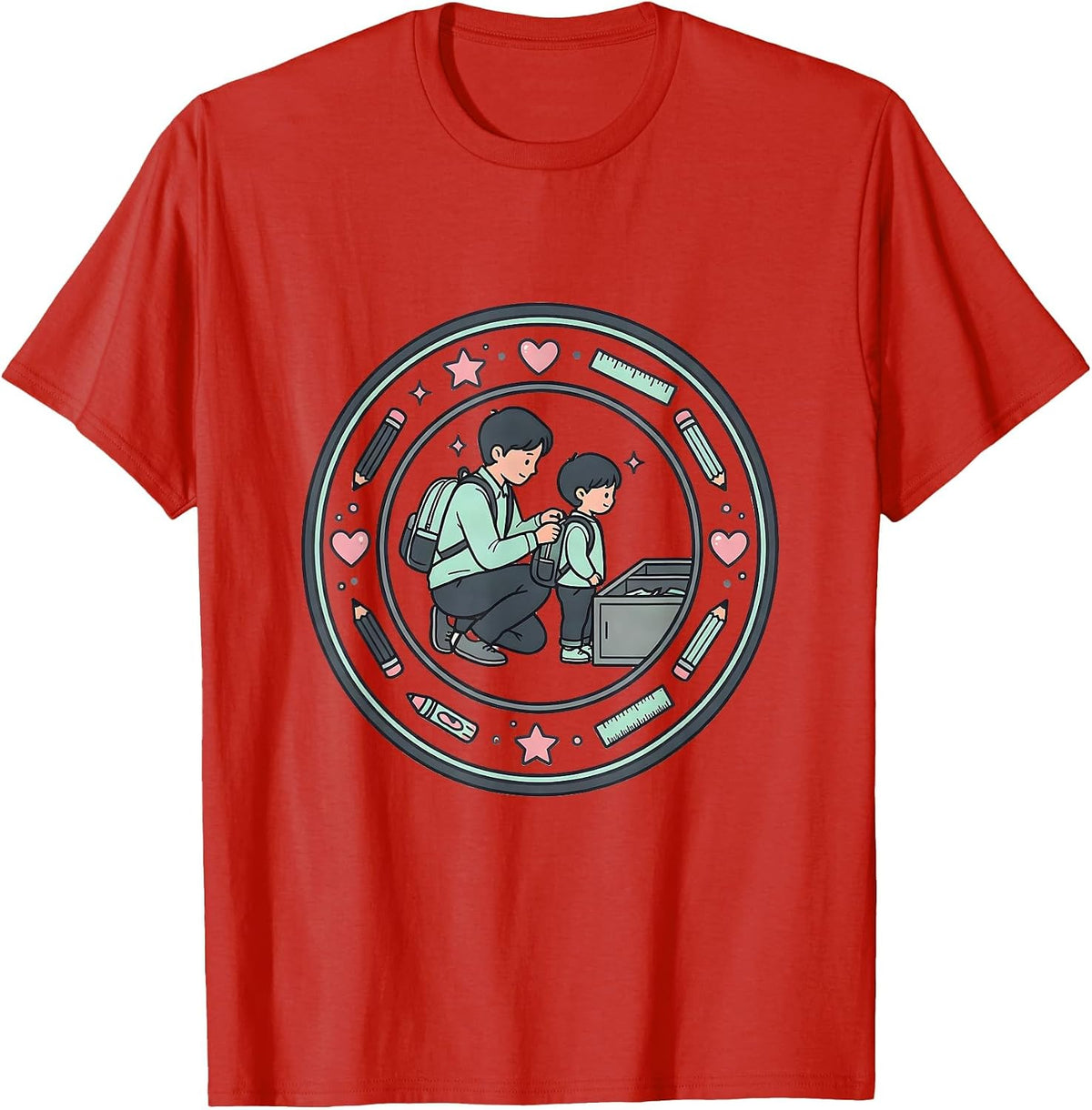 Men's Para Squad Kawaii Doodle Teacher Aide Appreciation T-Shirt - Red