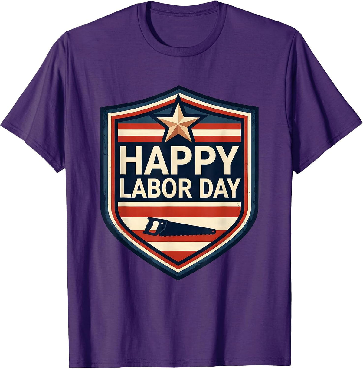 Happy Labor Day Patriotic Shield Badge American Pride Labor T-Shirt - Purple