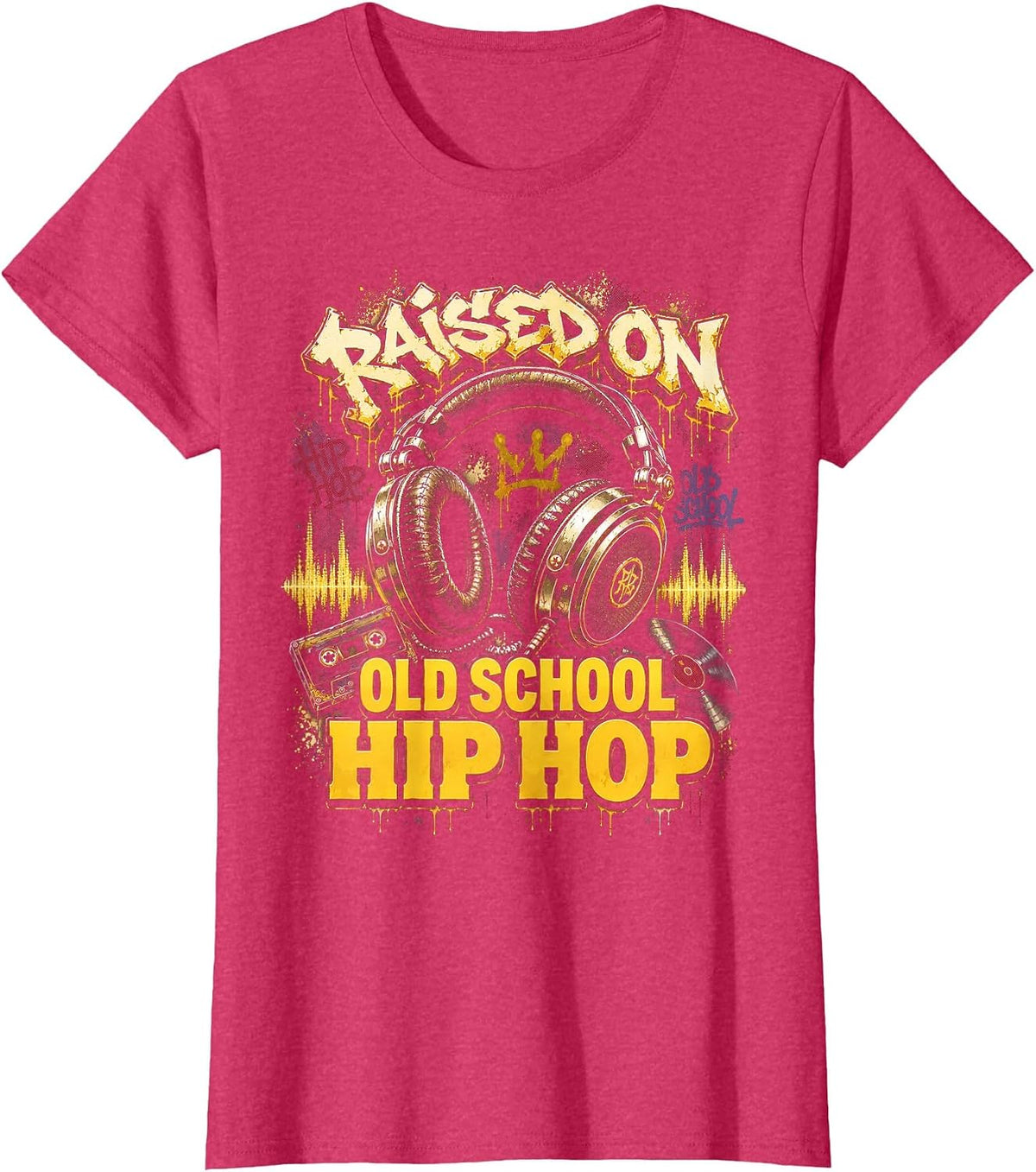 Raised On Old School Hip Hop Cassette Graffiti Rap T-Shirt, Women, Red Heather, 3X-Large - As Pictured