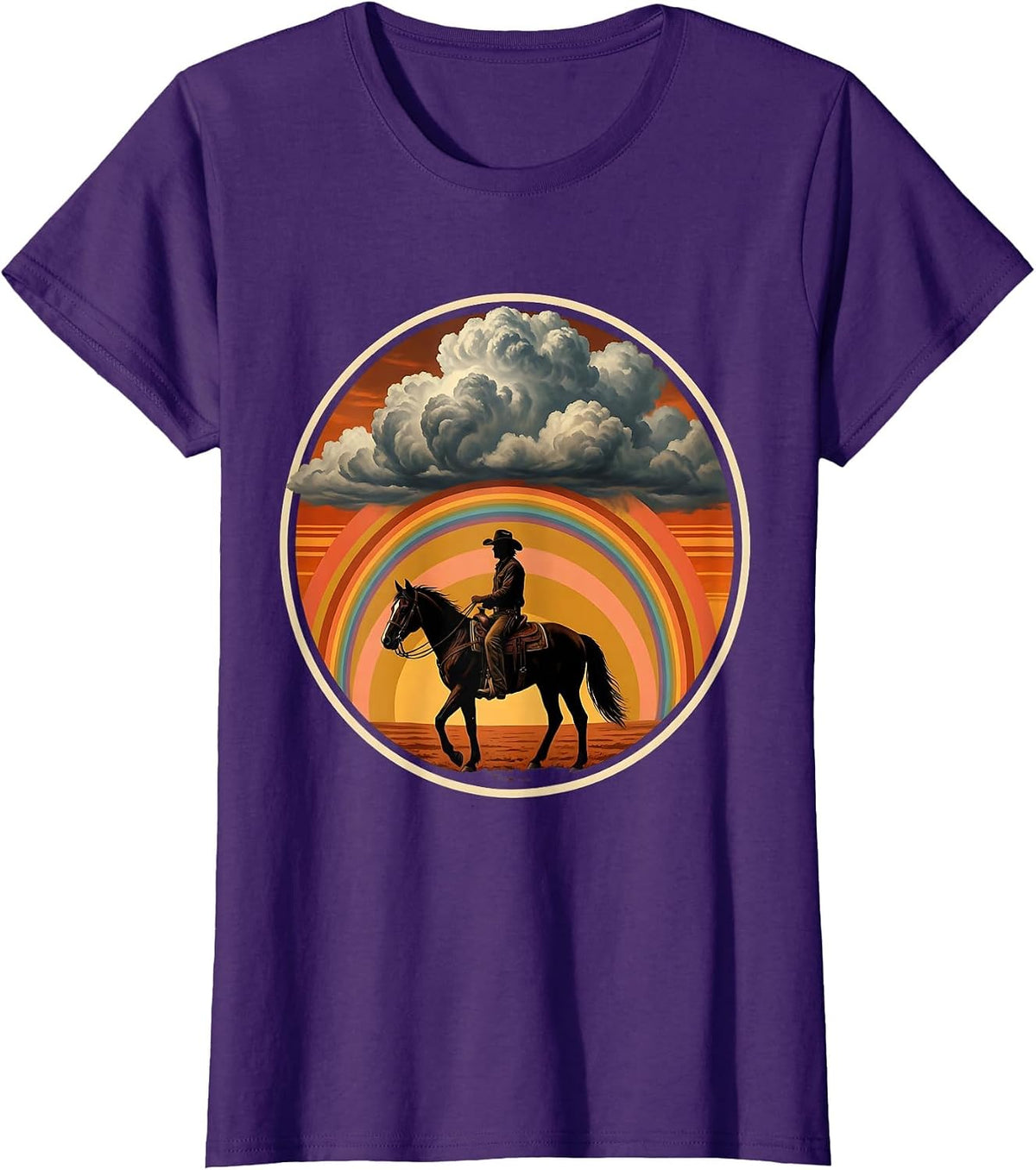 Cowboy Silhouette Riding Into Storm Clouds T-Shirt - Purple
