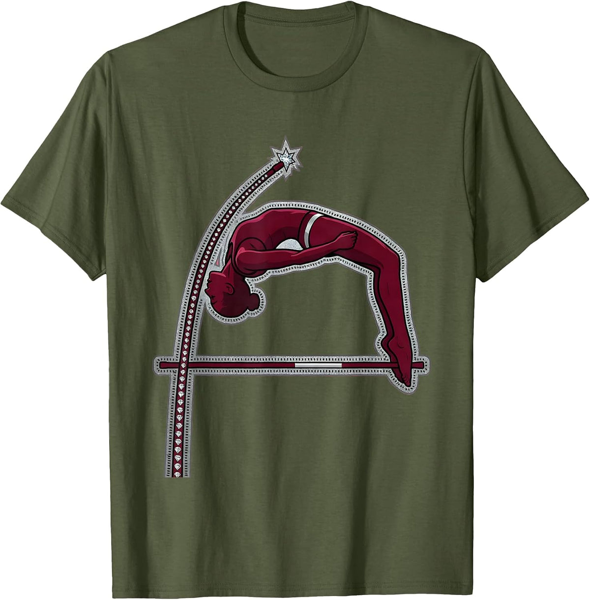 Pole Vault Athlete Graphic Sports Design T-Shirt - Olive Green