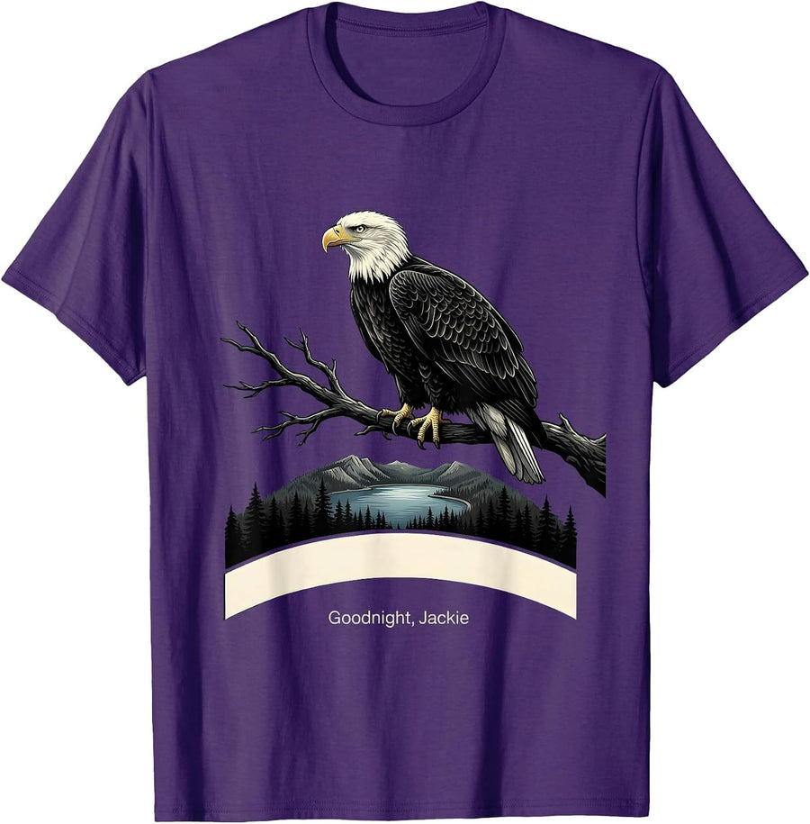 Men's Goodnight, Jackie Memorial Bald Eagle Tribute Wildlife T-Shirt - Purple