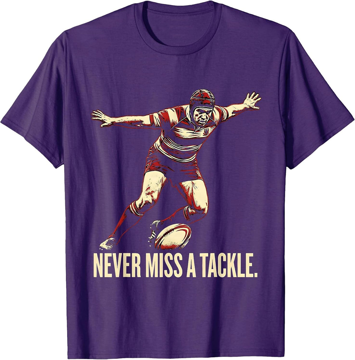 Never Miss A Tackle Rugby Graphic Design T-Shirt - Purple