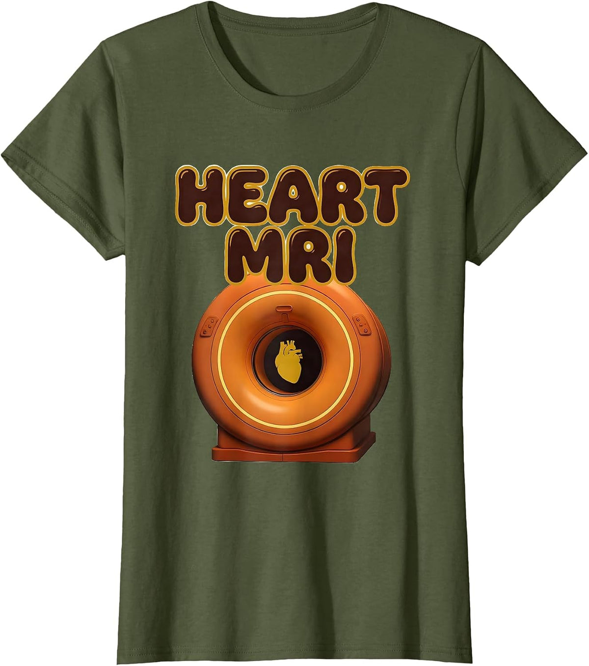 Women's Heart MRI Retro 70s Radiology Tech Valentine Skeleton Humor T-Shirt - Olive Green