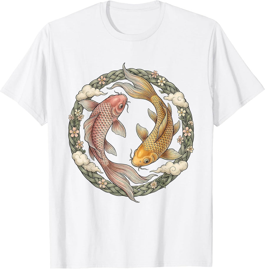 Men's Rainbow Koi Fish Leaping Through Clouds T-Shirt - White
