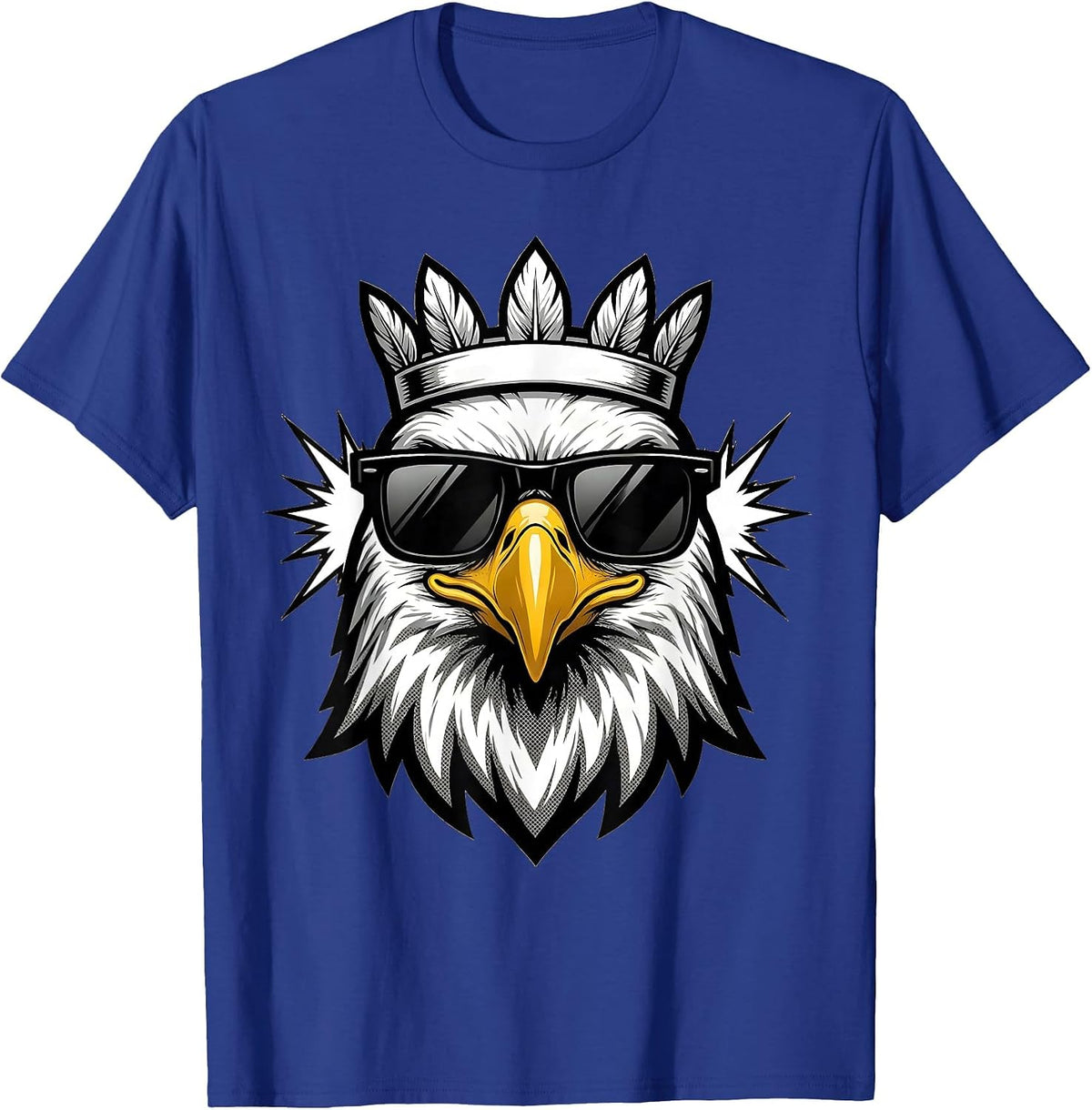 Men's Bald Eagle Comic Sunglasses Eagle Fan Novelty T-Shirt - Royal Blue