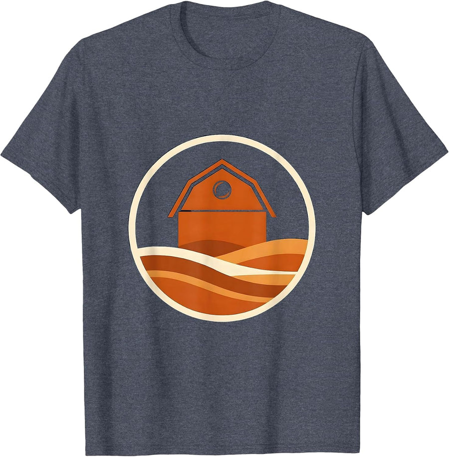 Weathered Wooden Barn Rustic Farmhouse Illustration T-Shirt - Heather Blue