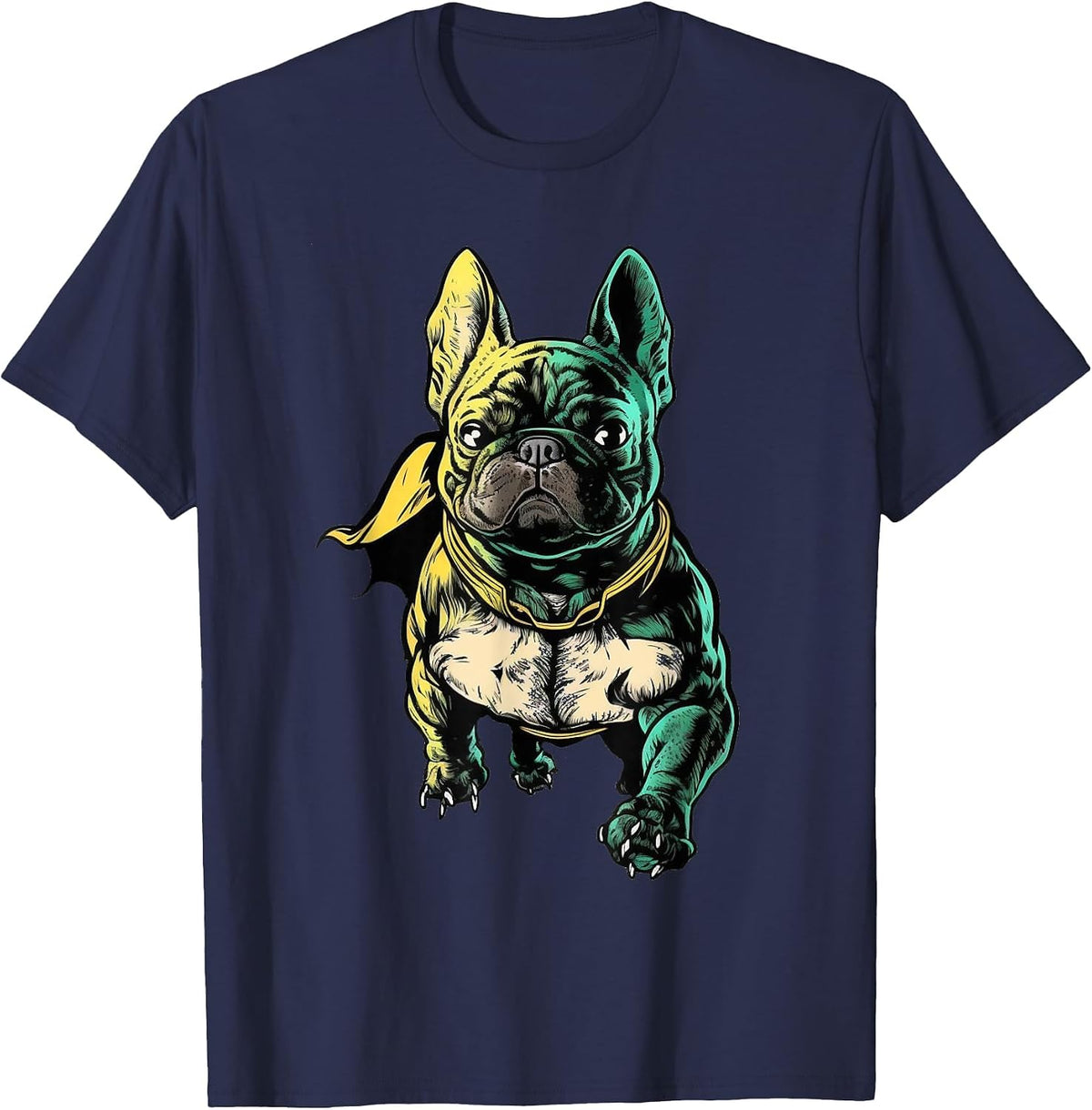 Superhero French Bulldog Red Cape Super Hero Dog T-Shirt - Navy Blue