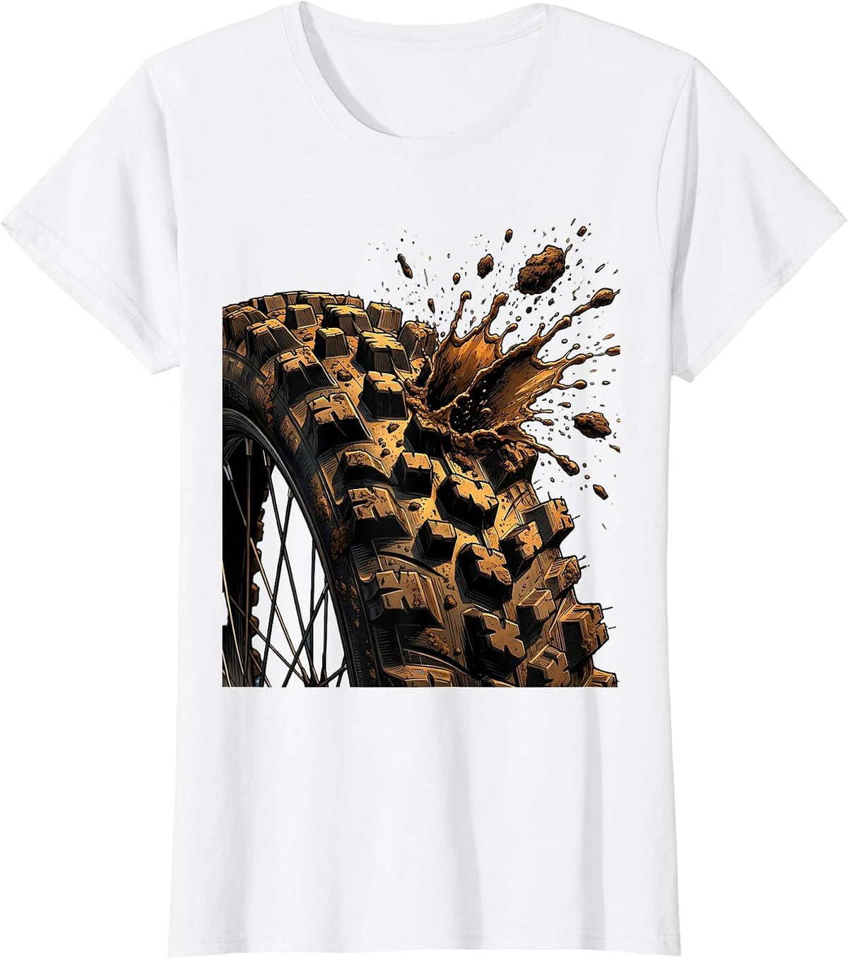 Mountain Bike Knobby Tire Mud Spray Graphic T-Shirt - White