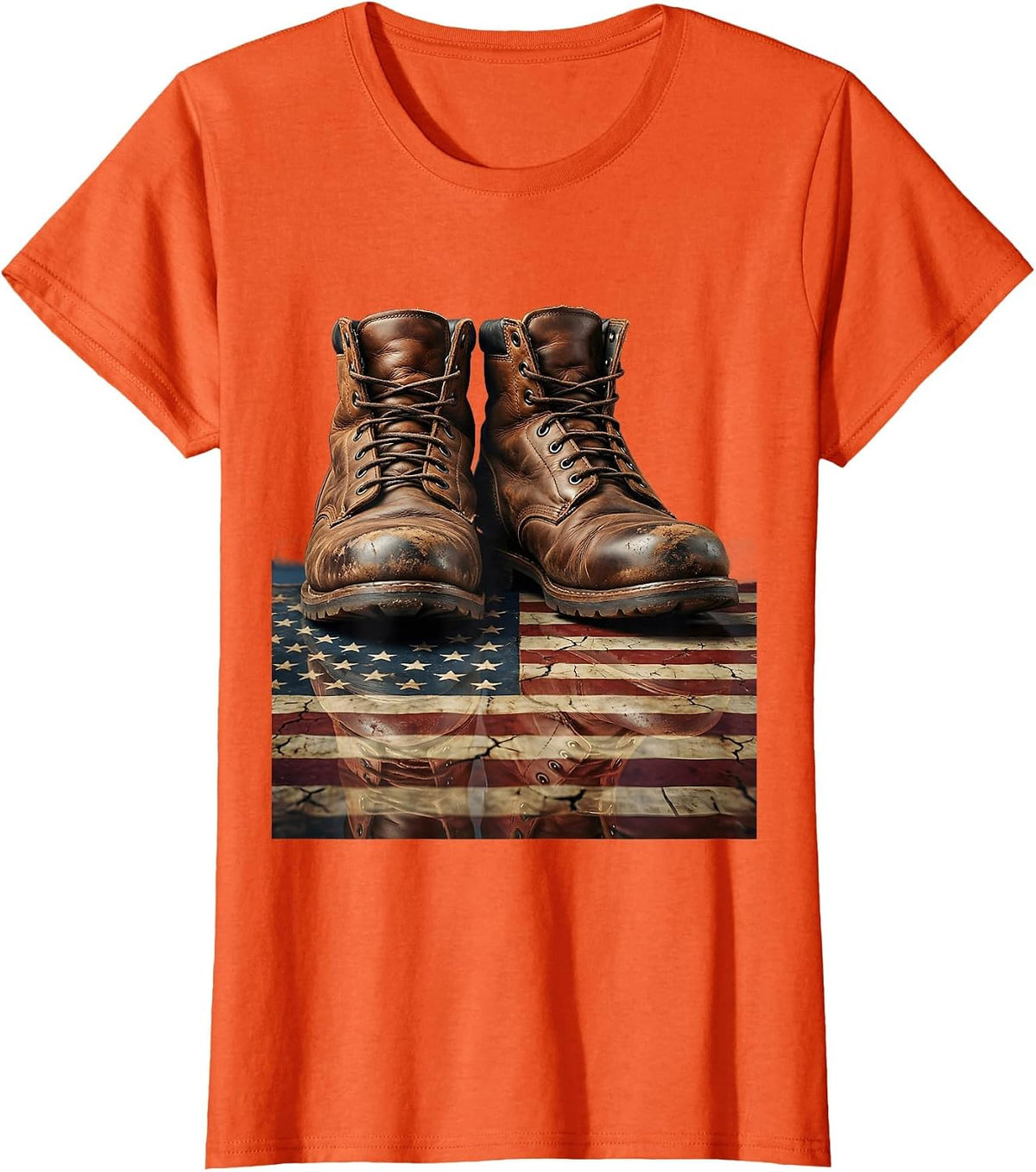 Labor Day Worn Work Boots American Flag Graphic T-Shirt - Orange