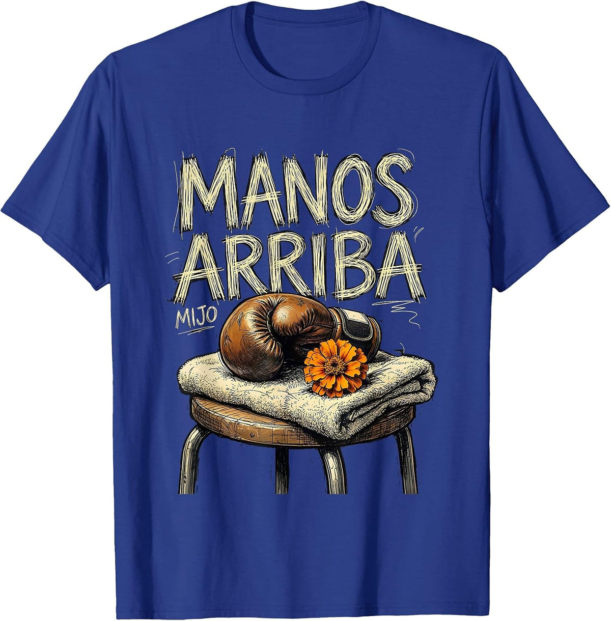 Manos Arriba Mijo Hand-Sketched Día de los Muertos Boxing T-Shirt - Royal Blue