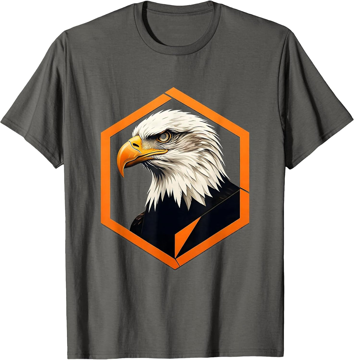 Men's Hexagonal Bald Eagle Stencil Badge Family Mascot Fan Pride T-Shirt - Asphalt Grey