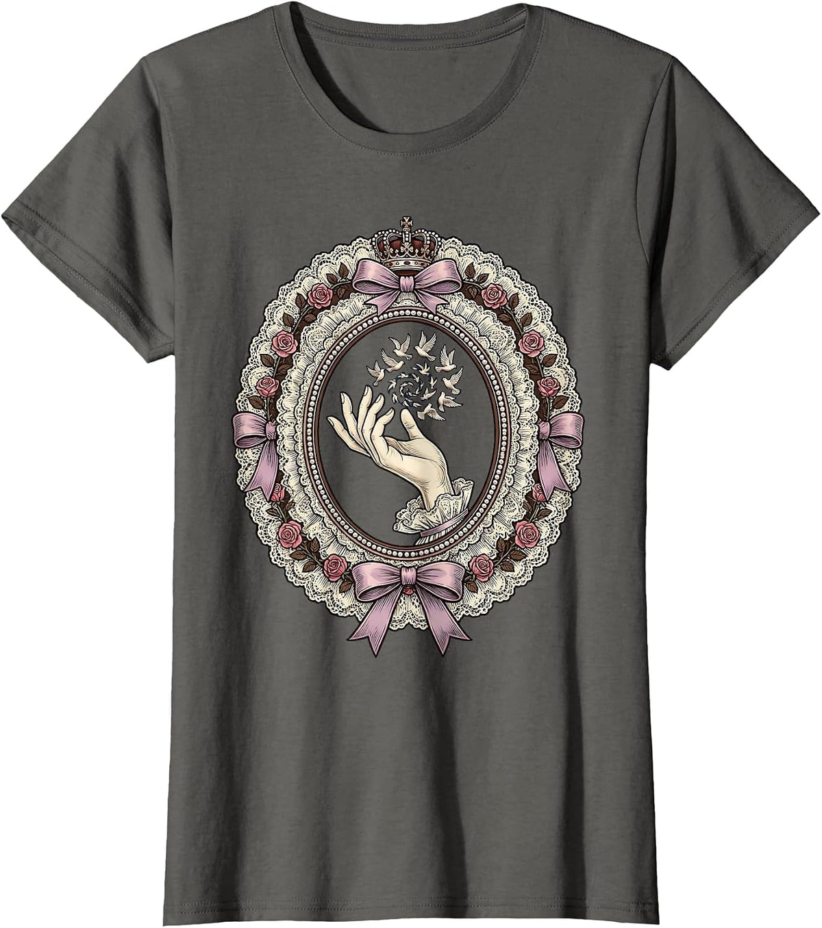 Women's Gigi Elegant Bird Release Graphic Design T-Shirt - Asphalt Grey