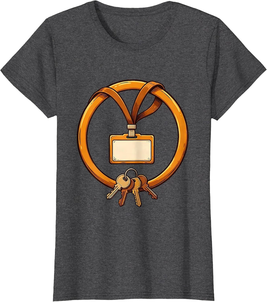 Women's Paraprofessional Lanyard Keys and Name Badge Graphic T-Shirt - Dark Heather Grey