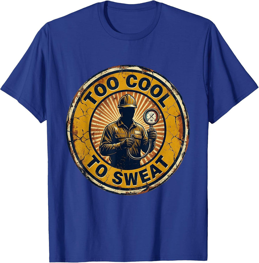 Too Cool To Sweat HVAC Technician Design T-Shirt - Royal Blue