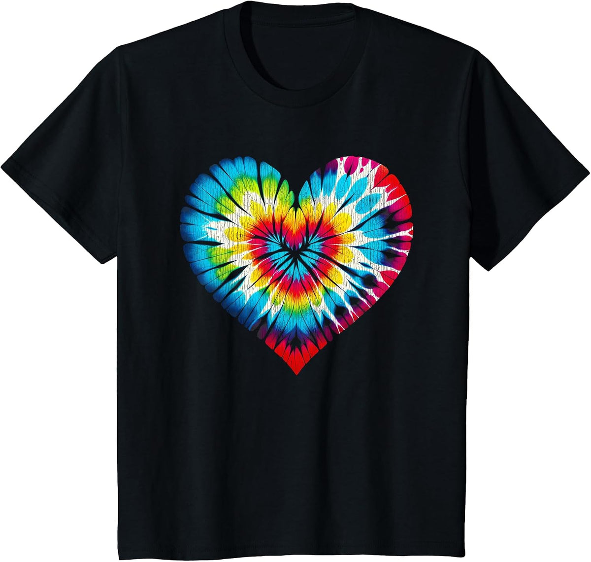 Tie Dye Colorful Valentine's Day Hearts Men Women Kids T-Shirt - Black