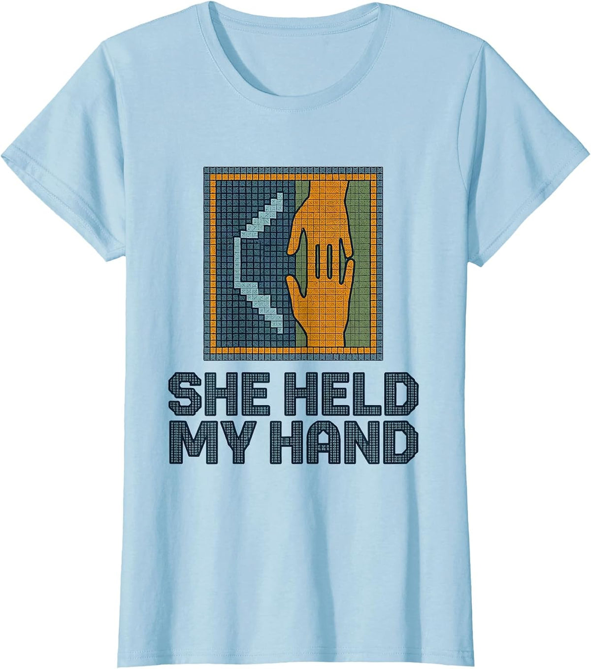 Women's She Held My Hand Cross Stitch Mammography Tech Sonographer T-Shirt - Baby Blue