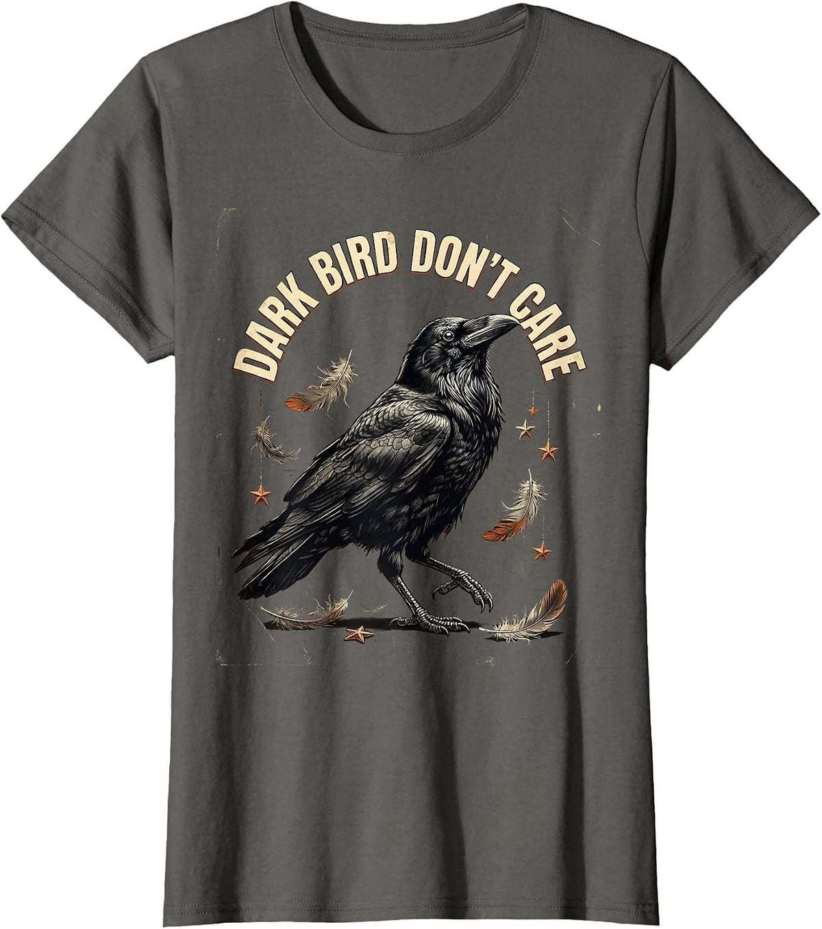 Women's Dark Bird Don't Care Crow Graphic Design T-Shirt - Asphalt Grey
