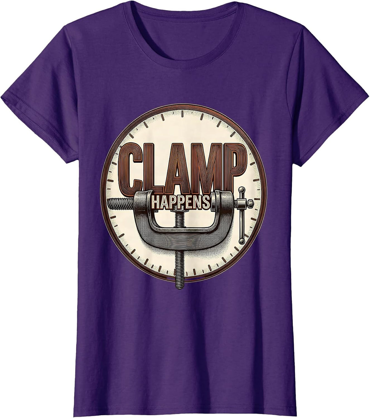 Women's Clamp Happens Funny Woodworking Carpenter Dad Humor T-Shirt - Purple