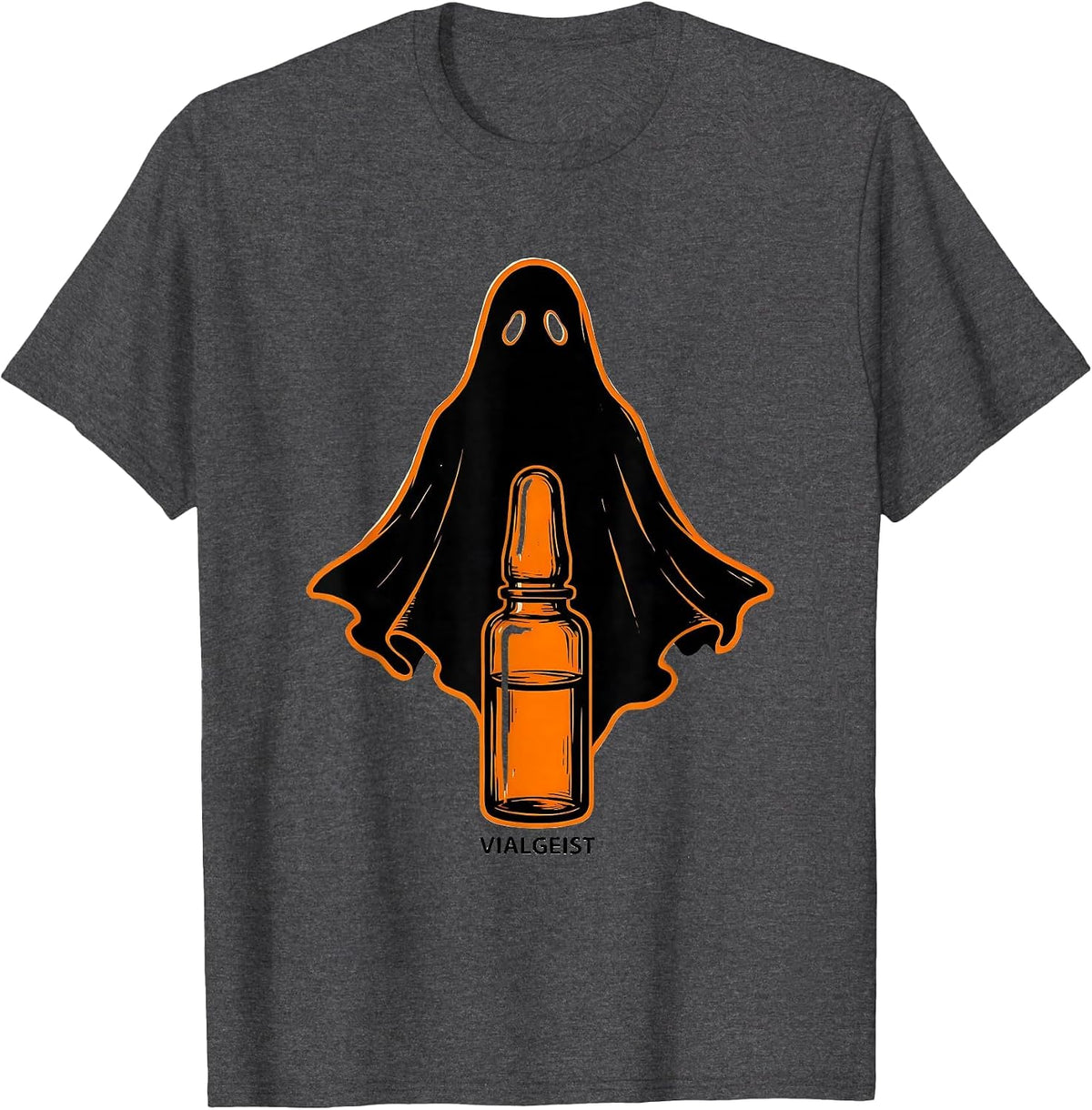 Vialgeist Stencil Ghost Pharmacy Staff Halloween Humor T-Shirt - Dark Heather Grey