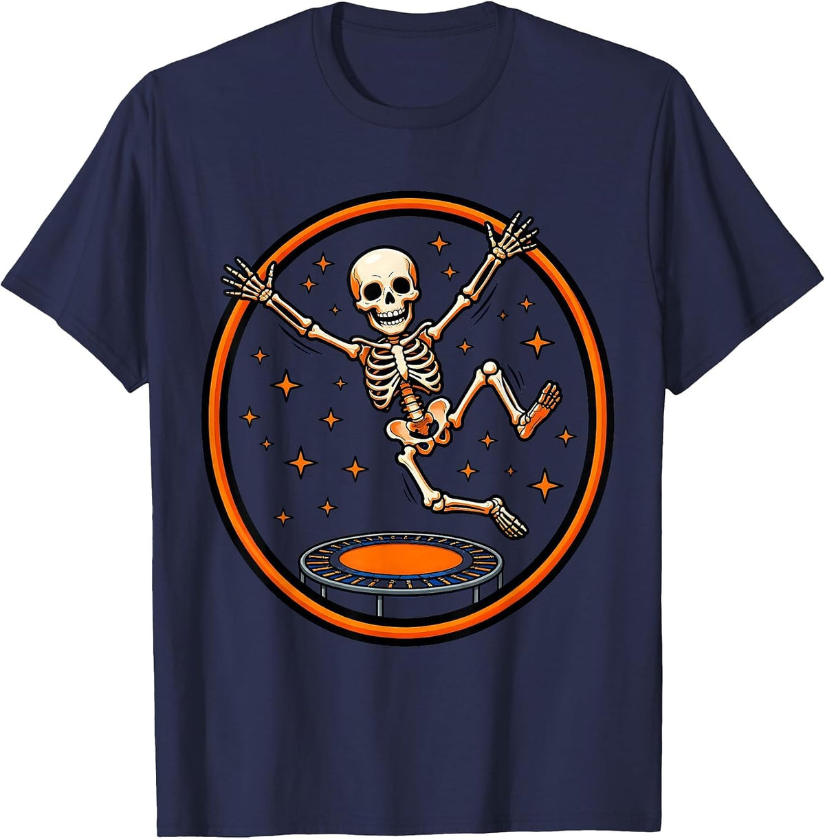 Skeleton Kid Trampoline Jump Graphic T-Shirt - Navy Blue