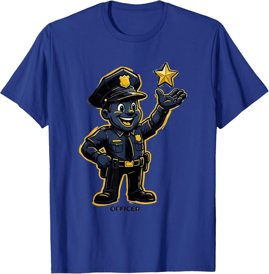 OFFICER Cheerful Police Officer Costume Halloween Novelty T-Shirt - Royal Blue